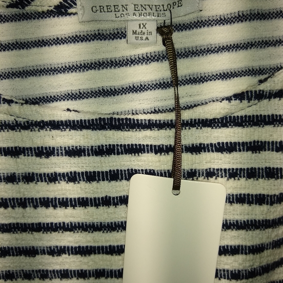 Navy and white stripe 3/4 sleeve blouse, 1x - Picture 2 of 4